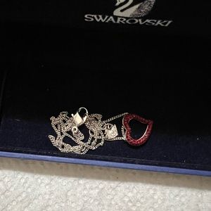 Swarovski brand beautiful red heart silver necklace